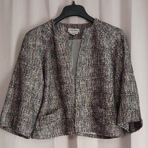 Barry Bricken Vintage Tweed Open Front Collarless Jacket Pockets Textured